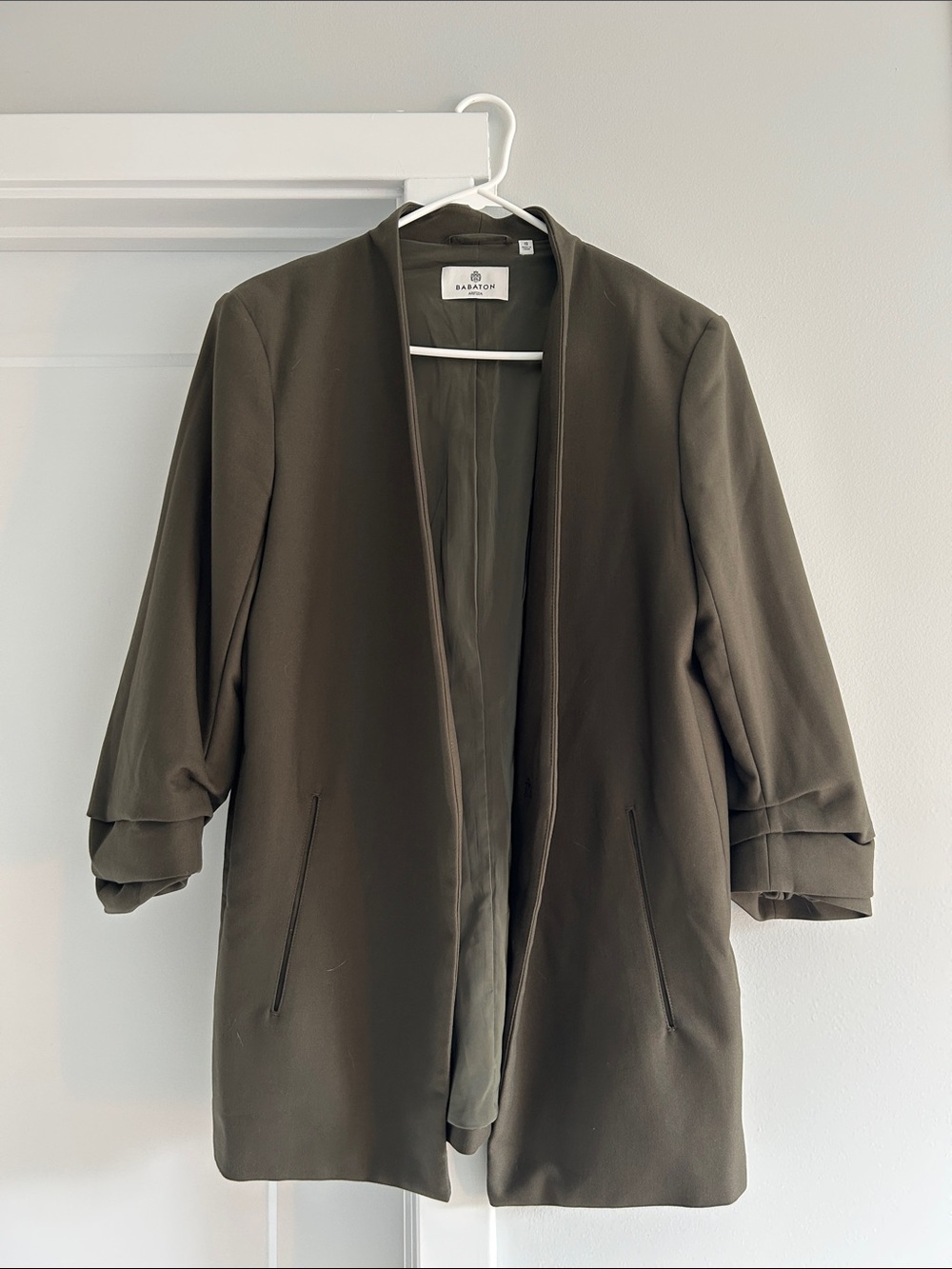 Babaton Olive Collarless Open Blazer Jacket